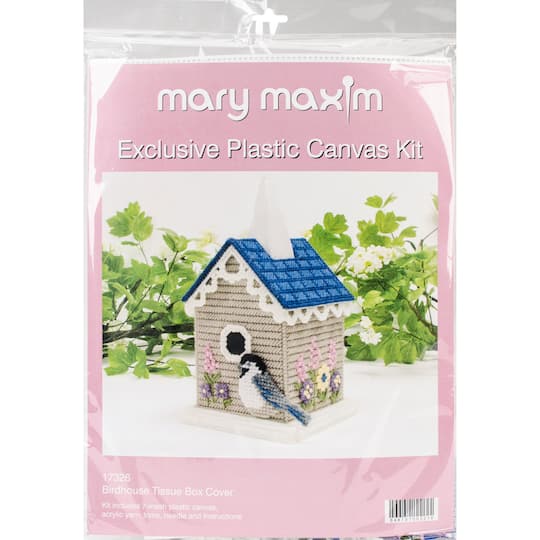 Mary Maxim 5&#x27;&#x27; Birdhouse Plastic Canvas Tissue Box Kit, 7ct.